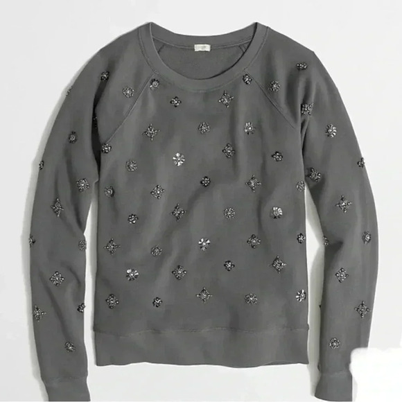 J. Crew Women’s Beaded, Rhinestone, Sequin Gray Sweatshirt Top Size Small - Picture 7 of 11